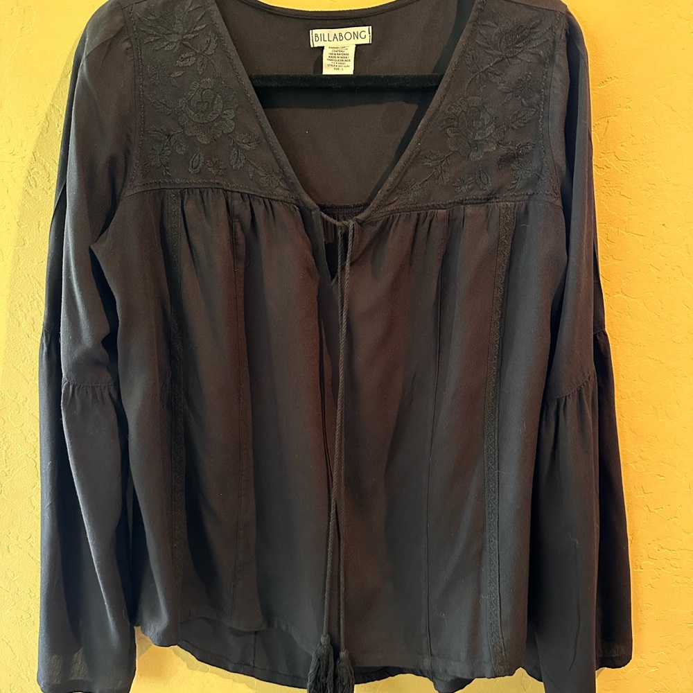 Billabong Tie Front Long Sleeve Blouse